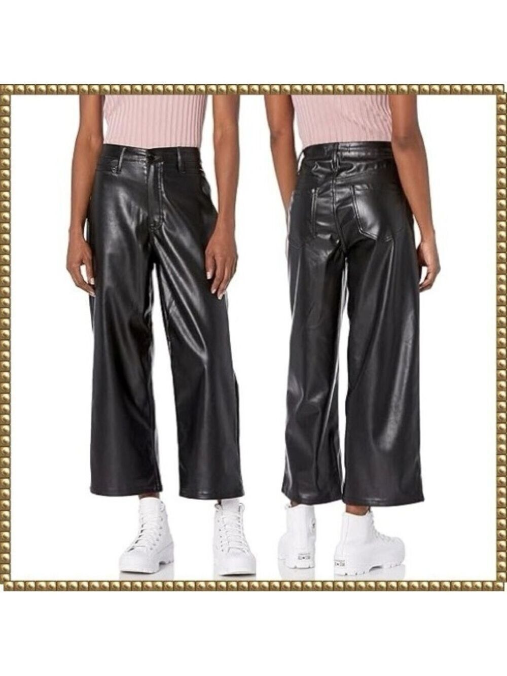 Dollhouse Black Vegan Leather Wide Leg Cropped Pants Size 26